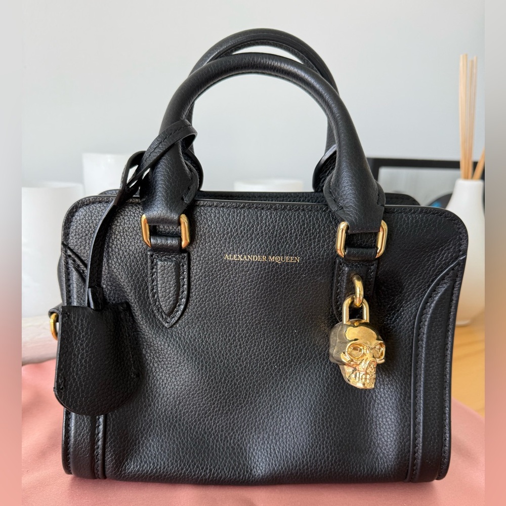 Alexander McQueen Black and Gold Satchel with Skull Charm
